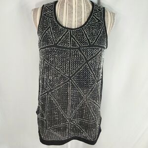 Olive & Oak Black Silver Beaded Front Keyhole Opening Back Sleeveless Top XSmall